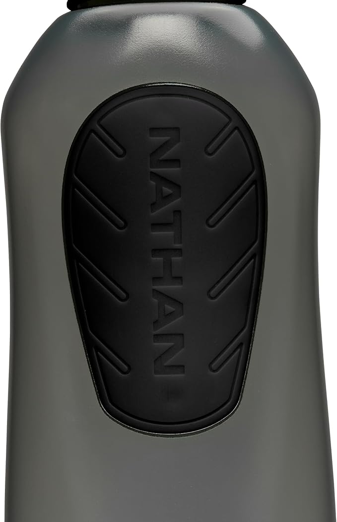 Nathan SpeedDraw 2 Insulated Handheld Running Water Bottle Flask 18oz – Double-Wall Insulation, Ergonomic Grip, Blast Valve Cap, Phone & Key Storage Pockets, Reflective Design