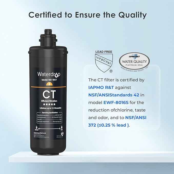 Waterdrop TSA 3-Stage Replacement Water Filter, 𝟏 𝐘𝐞𝐚𝐫 𝐂𝐨𝐦𝐩𝐨 𝐏𝐚𝐜𝐤, Replacement for Waterdrop TSA & TSB 3-stage Under Sink Water Filtration System, 2PP+GC+CT