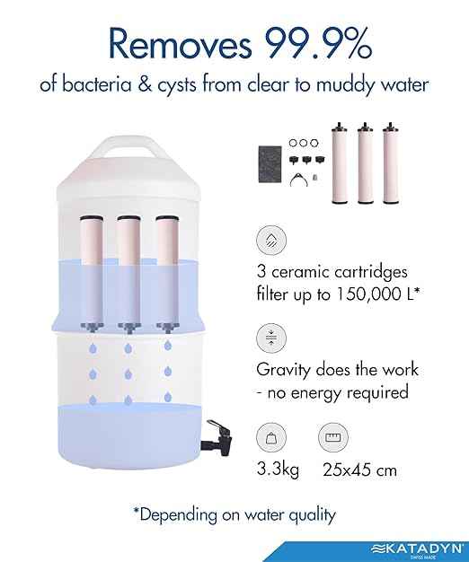 TRK Drip Ceradyn Gravity Personal or Group Water Filter, Long-Lasting Up to 150,000L, Cleanable 0.2 Micron Ceramic Elements for RV, Cabins, Base Camps and Emergency Preparedness
