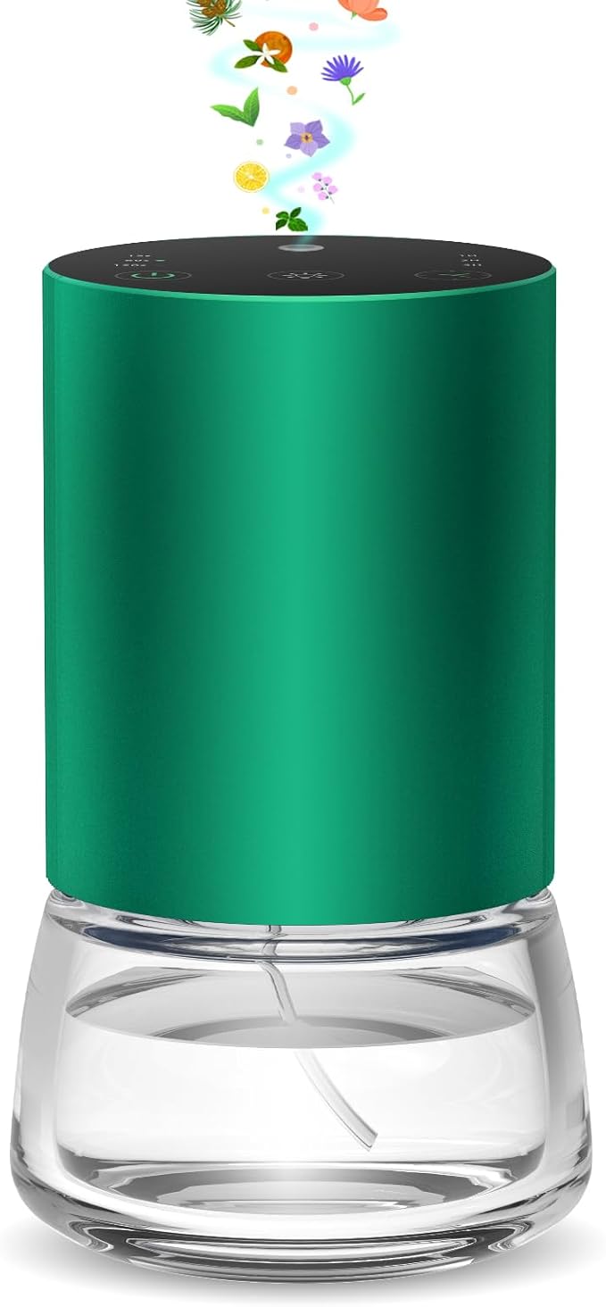 Waterless Essential Oil Diffuser 100ML Large Capacity Battery Operated Cordless Aromatherapy Diffuser with Timing & 3 Mist Levels car Diffuser 7 Colour Led Lights (Green)
