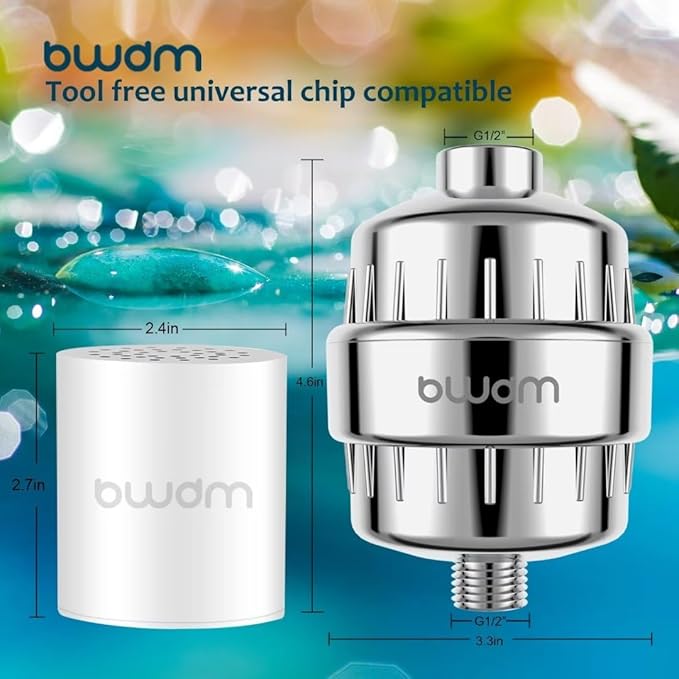 15 Stage Shower Filter - Shower Head Filter - bwdm Hard Water Filter, Remove Chlorine Heavy Metals and other Impurities, Vitamin C Water Softener Reduces Dry Itchy Skin, Dandruff (Chrome)