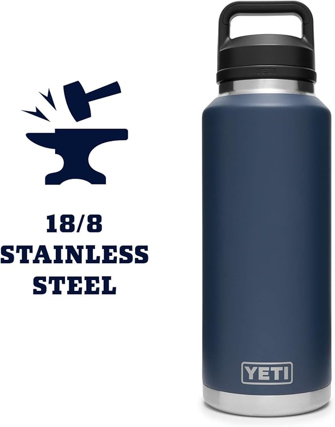 YETI Rambler 46 oz Bottle, Leakproof, Vacuum Insulated, Stainless Steel with Chug Cap, Navy