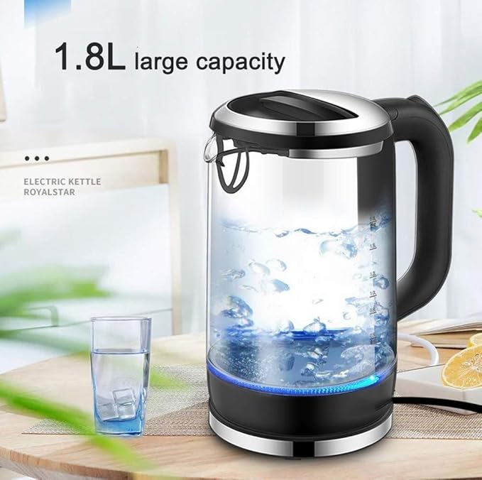 Kettles 1.8L Glass Electric Kettle,1800W Eco Water Kettle With Illuminated Led Heating (Color : White) Present (Black)