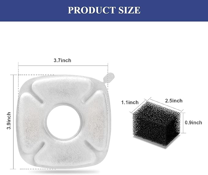 8 Pcs Cat Fountain Replacement Filters 4 Pack Cat Water Fountain Replacement Filters & 4 Pack Pre-Filter Sponges, Pet Fountain Filter Fit for 95oz/2.8L Automatic Pet Fountain Cat Water Fountain