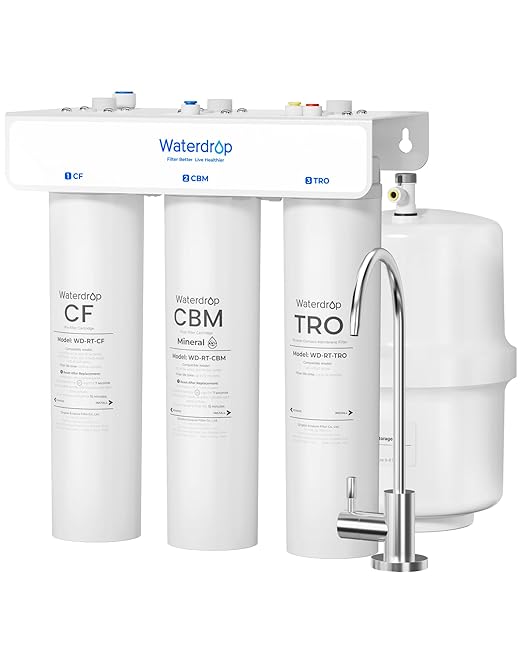 Waterdrop T3-T 220 GPD, Remineralization 7-Stage Reverse Osmosis System, 2:1 Pure to Drain, NSF/ANSI 372 Certified Water Filtration System, Under Sink RO Water Filter with Water Tank, No Power Needed