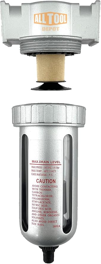 1/4" NPT MID FLOW Particulate Filter/Water Trap For Air Compressor Compressed Air Lines, 5u With Poly Bowl And Metal Bowl Guard (AUTO DRAIN) - AquaVibe