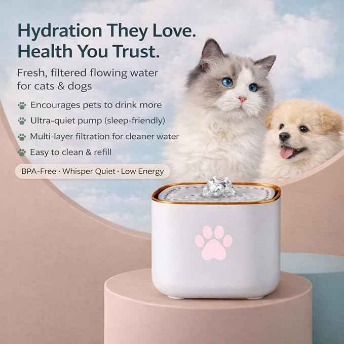 Cat Water Fountain, Water Fountain for Dogs, Indoor Water Dispenser, 3L Automatic Cat Water Dispenser, Quiet Motor, Holds Water for 10 Days – Cute Pink Design