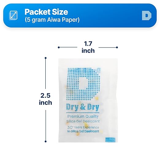 Dry & Dry 5 Gram [200 Packets] Orange Indicating Silica Gel Packets Desiccants - Food Safe Silica Packs, Silica Gel, Silica Packets, Desiccant Packs for Food Storage