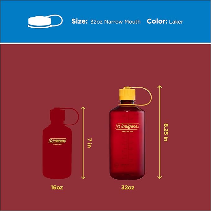 Nalgene 32 oz Narrow Mouth Water Bottle | BPA-Free, Durable & Leak Proof, Lightweight Bottle for Gym, Office & Travel, Laker