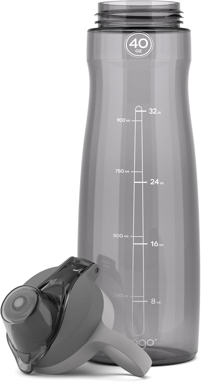 Pogo BPA-Free Tritan Plastic Water Bottle with Chug Lid, 40 Oz, Grey