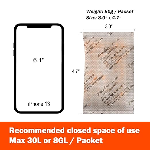 50Gram 20Packets Fonday Rechargeable Silica Gel Desiccant Packets Food Grade Fast Reactivate Desiccant Bags Moisture Indicating Orange to Green