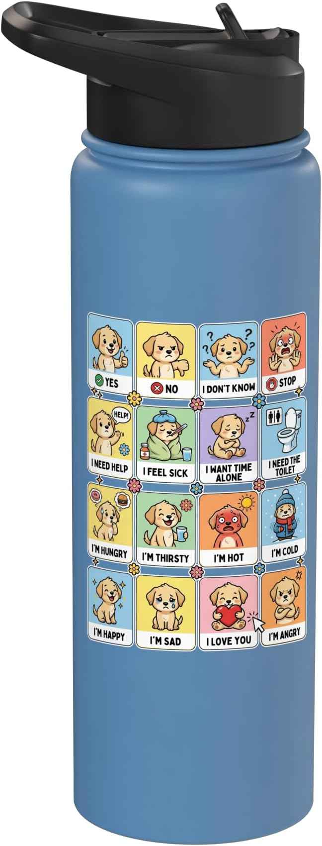 Autism ACC Communication Dog Lovers Kids Cute Autistic Stainless Steel Insulated Water Bottle