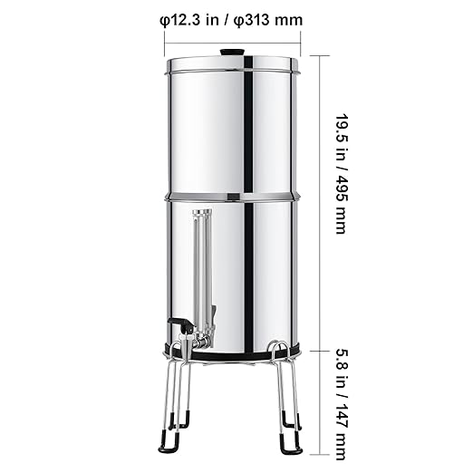 Happybuy Gravity-fed Water Filter System, 2.25G 304 Stainless-Steel Countertop Water Filtration System. Reduces Lead and up to 99% of Chlorine