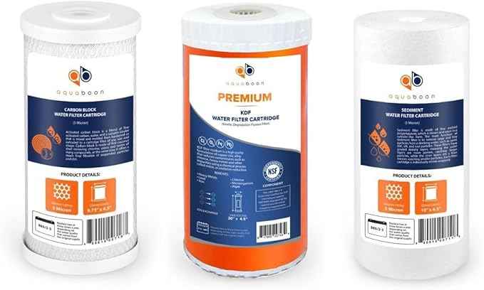 Aquaboon 5 Micron 10 x 4.5 Carbon Block Chlorine Reduction, KDF Heavy Metals Purification Cartrige and Sediment Water Filter - Whole House Water Filter Replacement, 1-Pack