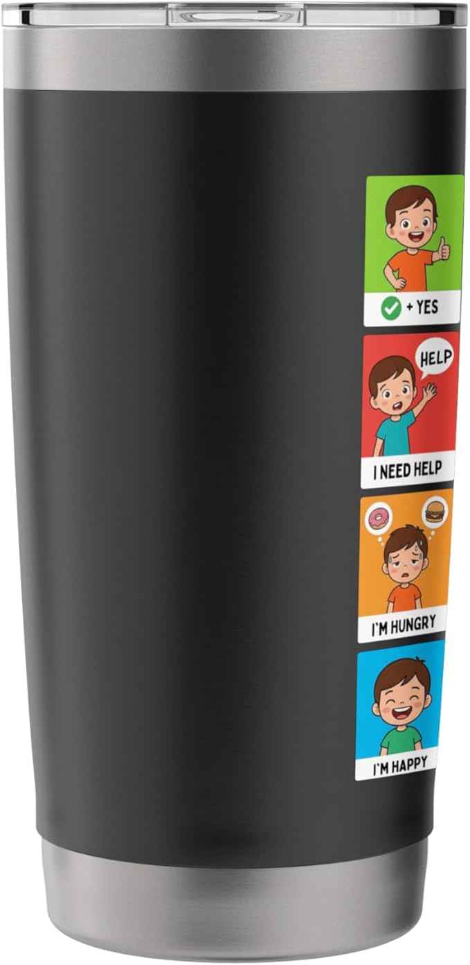 Autism ACC Communication Non Verbal Visual Aid Autistic Kids Stainless Steel Insulated Tumbler