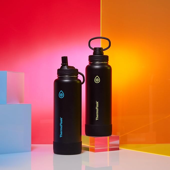 ThermoFlask 40 oz Double Wall Vacuum Insulated Stainless Steel Water Bottle with Straw Lid, Electric Eclipse