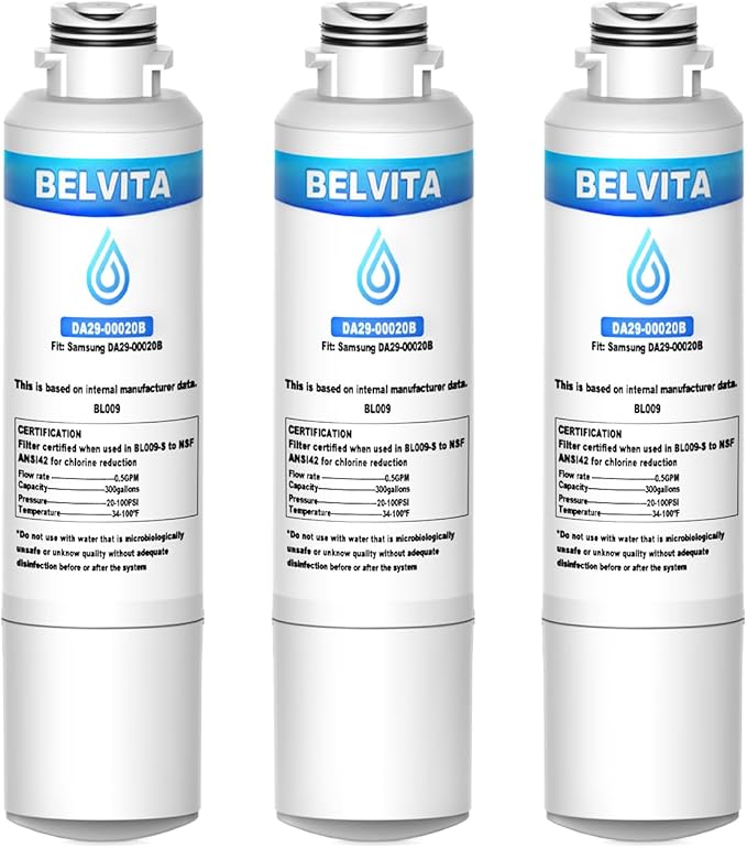 BELVITA Refrigerator Water Filter, Compatible with DA29-00020A/B, DA29-00020B-1，HAF-CIN/EXP, RF28HFEDBSR, RF263BEAESR, RF263TEAESG, RF28HDEDBSR, HAF-CIN, RF4287HARS,RF4267HARS, 3 Pack