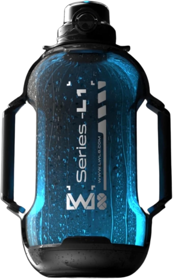 Smart Water Bottle Series L-1 - Tracks Water Intake with Bluetooth, Glows & Remind You To Stay Hydrated | With Built-in Straw | Tracking your bottle | Set Reminders | Denim Black, 44 oz