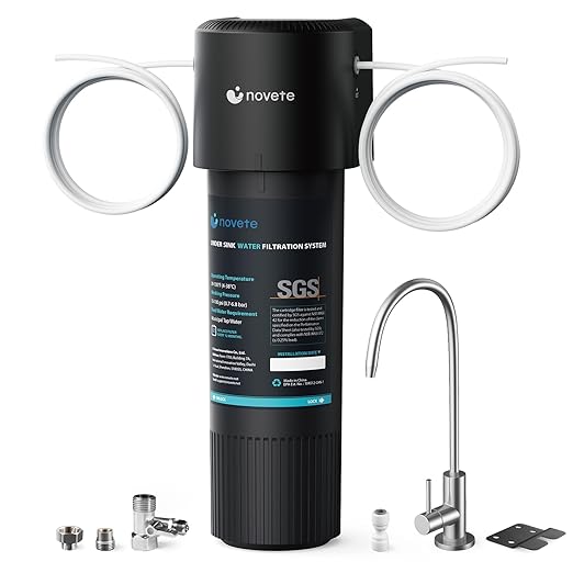 NOVETE Under Sink Water Filter, 3-Years, 30000 Gallons, Reduce 99.5% Chlorine, PFAS, Bad Taste, NSF/ANSI 42/372, Water Filtration System with Stainless Faucet, USA Tech, Do Not Reduce TDS, UWF1A-KPC