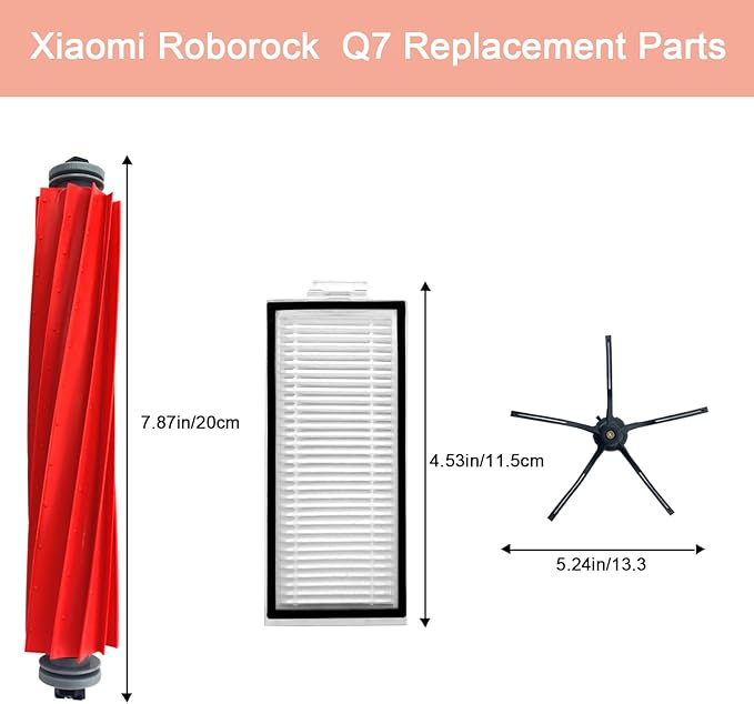 Q7 Series Replacement Parts for Roborock Q7 Q7+ Q7 Max Q7 Max+ Robot Vacuum, 1 Main Brush,4 Side Brushes, 4 HEPA Filters - AquaVibe