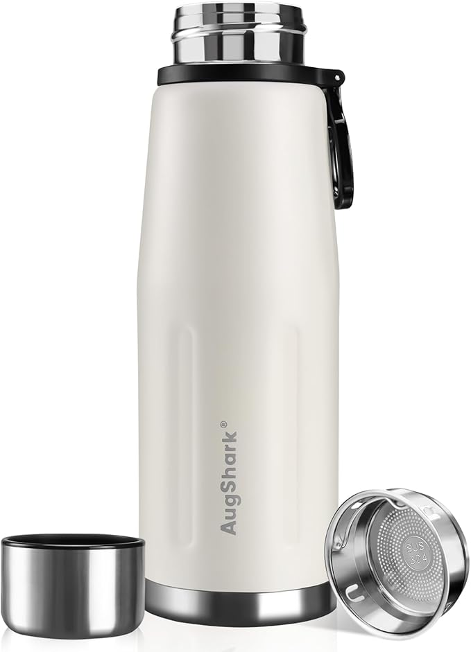 20oz Stainless Steel Insulated Water Bottle Travel Coffee Cup with Lid Leak Proof Metal Water Bottle for Hot and Cold Drink Water Flask (White)