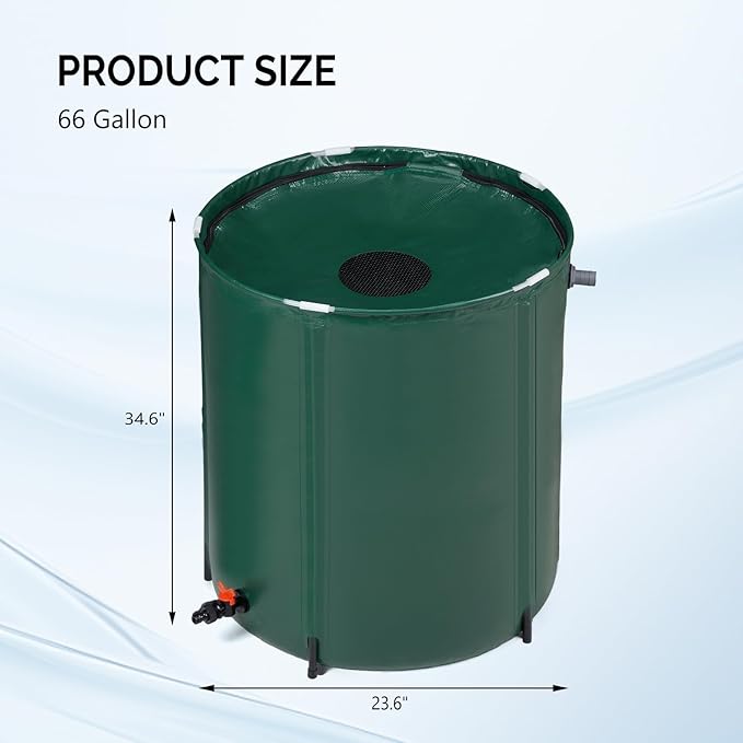 VINGLI 66 Gallon Collapsible Rain Barrel, Portable Water Storage Tank, Rainwater Collection System Downspout, Water Catcher Container with Filter Spigot Overflow Kit