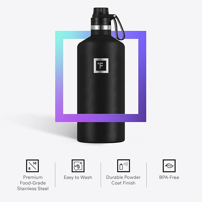 IRON °FLASK Camping & Hiking Hydration Flask with Spout, BPA-Free Insulated Stainless Steel Sports Water Bottle - 64 oz Cotton Candy