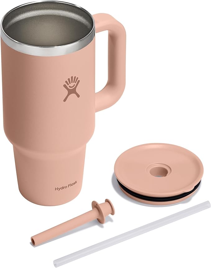 Hydro Flask Travel Tumbler with Handle, Lid and Straw - Insulated Stainless Steel in 32 Oz Seacliff