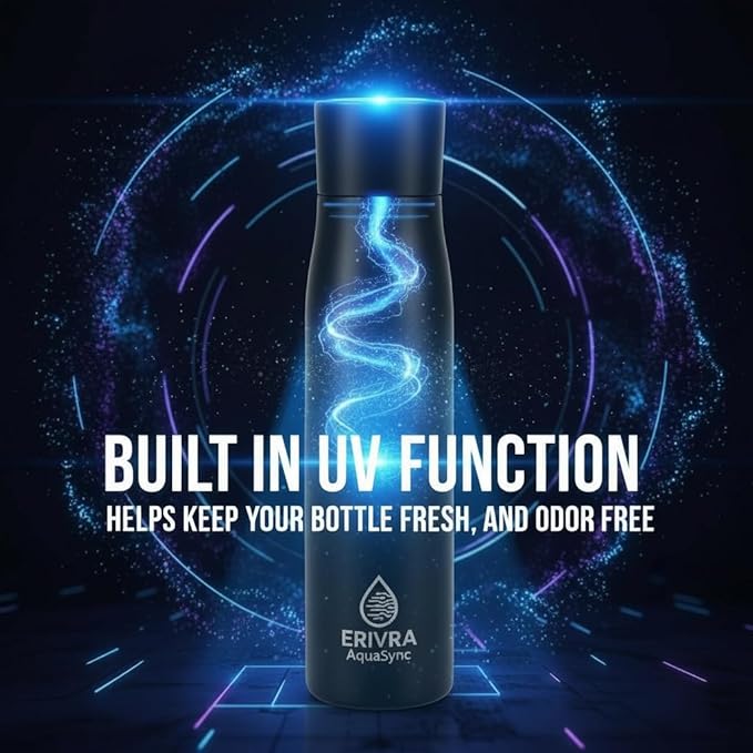 AquaSync Smart Self-Cleaning Water Bottle 17oz Vacuum Insulated Stainless Steel with UV-C Light Technology LED Temperature Display & USB-C Rechargeable Battery