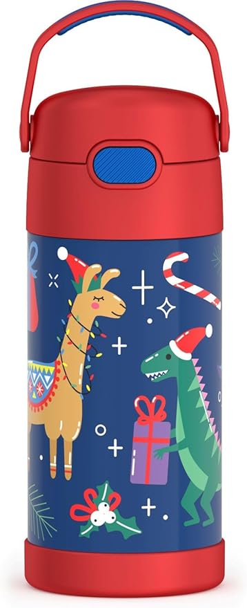 THERMOS FUNTAINER Water Bottle with Straw - 12 Ounce - Kids Stainless Steel Vacuum Insulated Water Bottle with Lid, Animal Presents
