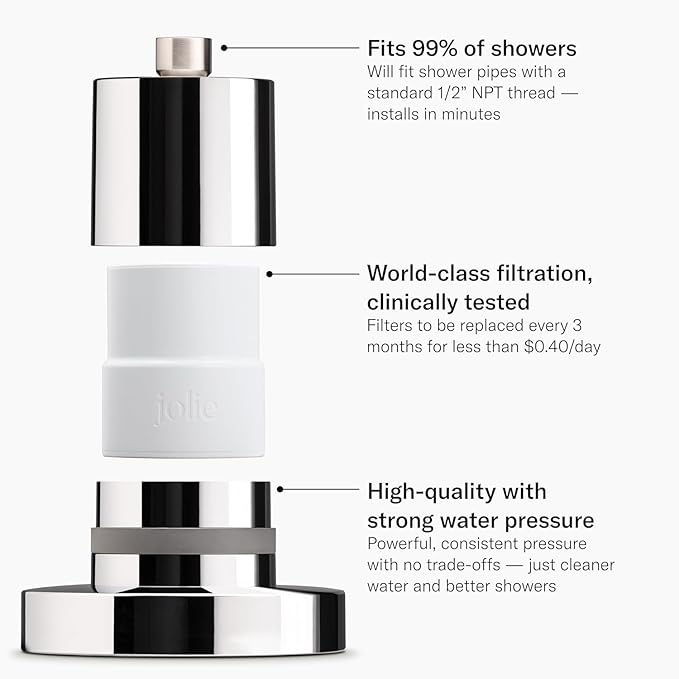 THE JOLIE FILTERED SHOWERHEAD with Shower Filter System- High Pressure Showerhead, Hair and Skincare Accessory to Improve Beauty and Personal Care Routine (New Modern Chrome- Retail Packaging)