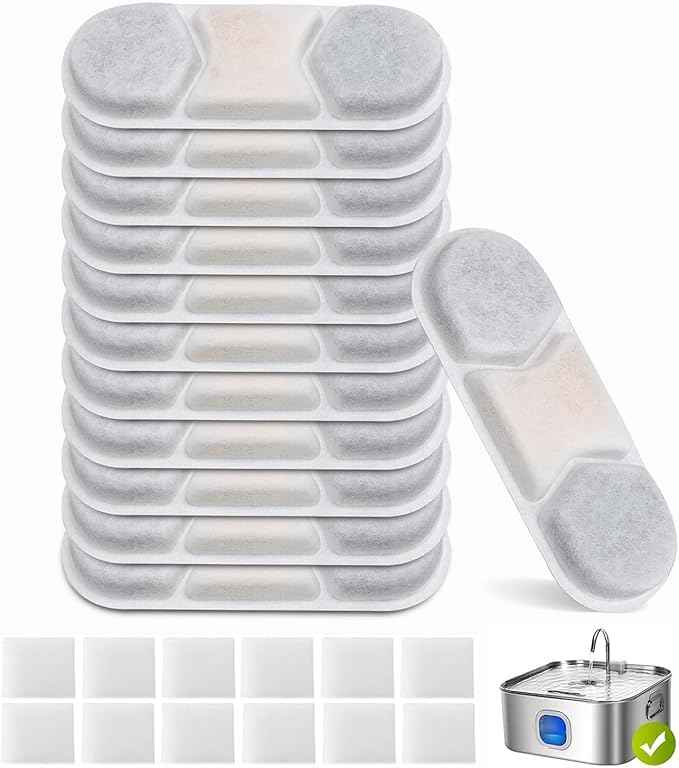 12 Pack Dog Water Fountain Filters Fit for WF120 Large Dog Water Bowl Dispenser 410oz/3.2Gal/12L Automatic Pet Fountain