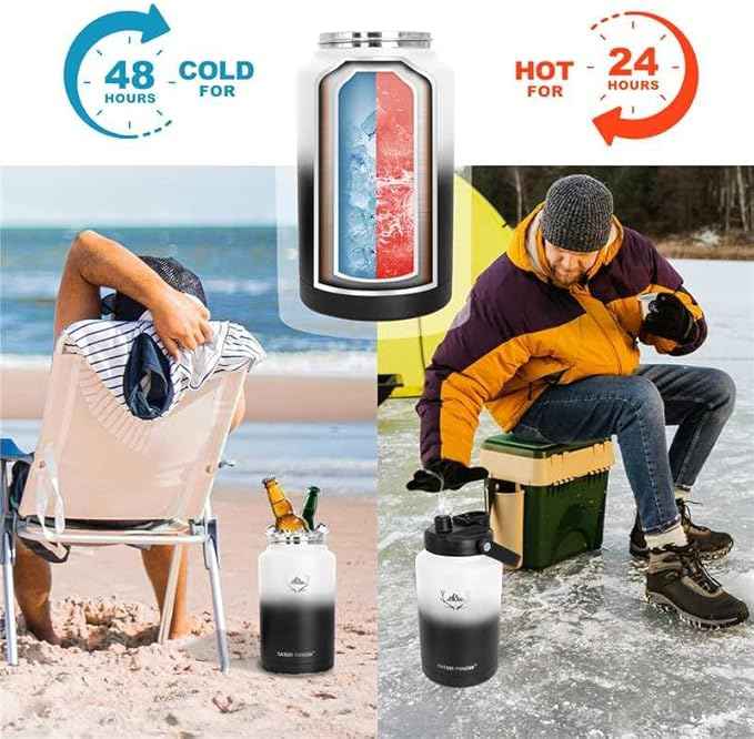 NATURE PIONEOR 1 Gallon Insulated Water Bottle - Double Vacuum Stainless Steel 128 oz Water Bottle with Holder/Carrier, Wide Mouth 1 gallon Water Jug for Outdoor Sports, Hiking, Camping, Gym