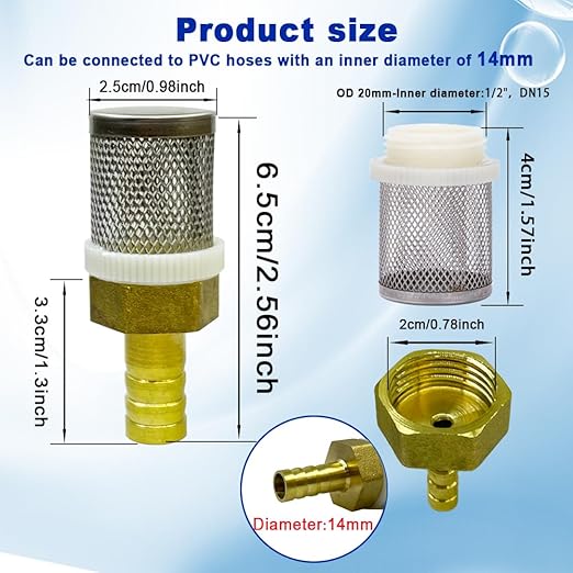 14mm Inline Strainers Filter Copper Tube Joint 14mm Diameter Hose Connection, Garden, Swimming Pool, Fish Tank Hose Filter, Suction Strainers Used to Remove Debris and Reduce Solid Entry