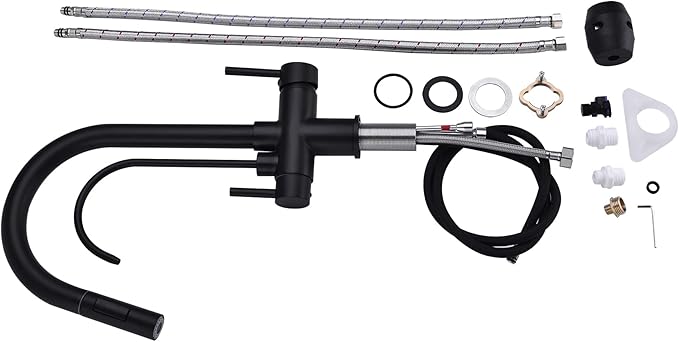 TUTEW Matte Black Kitchen Faucet with Pull Down Sprayer, Black Kitchen Sink Faucet with Drinking Water Faucet,2 Handle 3 in 1 Water Filter Purifier Faucets