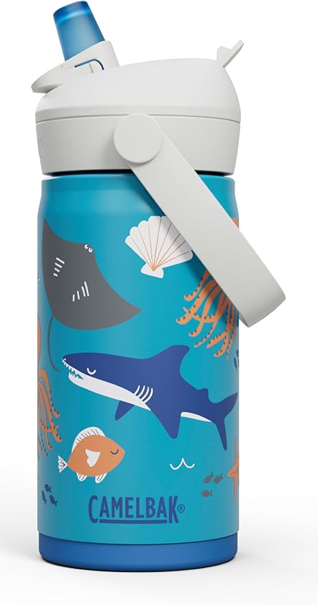 CamelBak Thrive Flip Straw Kids Bite Valve Stainless Steel Water Bottle Ocean Life, 12oz