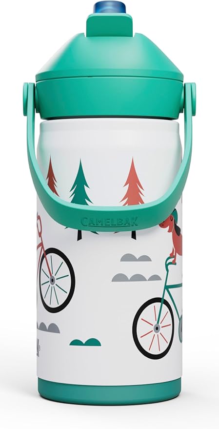 CamelBak Thrive Flip Straw Kids Bite Valve Stainless Steel Water Bottle Biking Dogs, 12oz