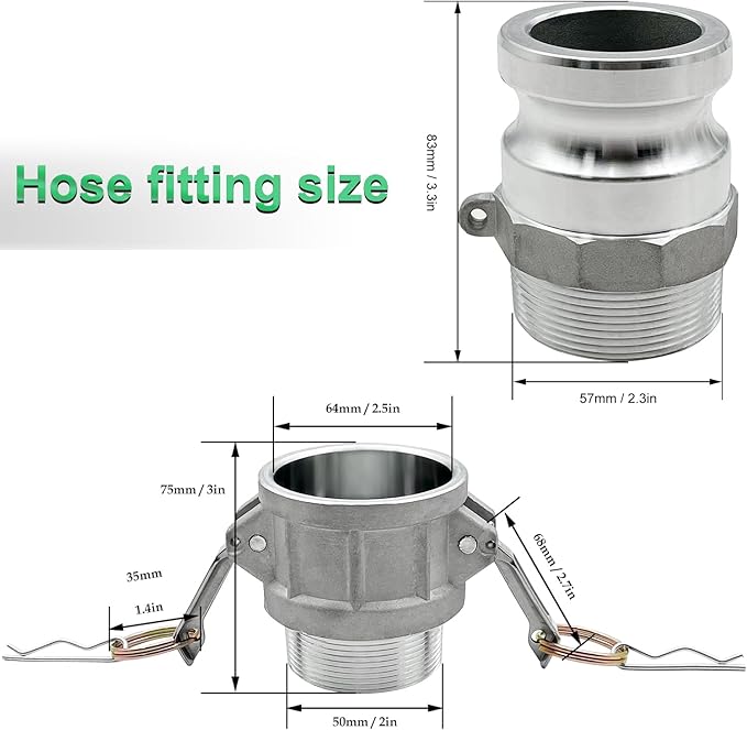 SAFBY 2PCS Type B, Type F, Aluminum Cam Lock Fittings Cam Groove Fitting Camlock Fittings, Male and Female Adapter Male NPT Thread with Whip Stop Hose Restraint