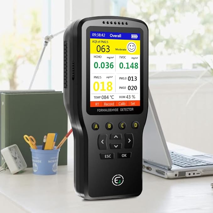 Air Quality Pollution Monitor, Formaldehyde Detector, Temperature & Humidity Meter, Sensor, Tester; Detect PM2.5/PM10/PM1.0 Micron Dust, Test Indoor TVOC Volatile Organic Compound Gas; eBook