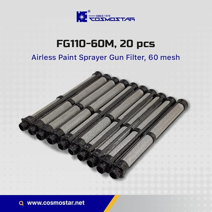 Cosmostar FG110-60M, 20 pcs Airless Paint Sprayer Gun Filter, 60 mesh, Compatible with Graco 287032 Filter Contractor II and FTx II Latex 60 mesh