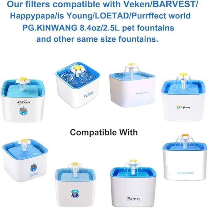 Pet Fountain Filters Replacement for 84oz/2.5L Automatic Cat Water Fountain Dog Water Dispenser, Ion Exchange Resin and Coconut Activated Carbon Replacement Filter For Cat&Dog Water Fountain
