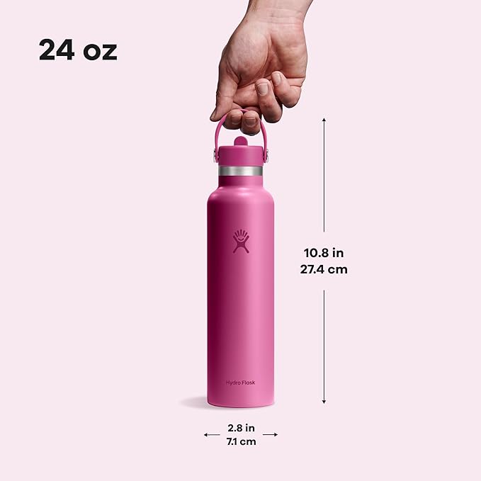 Hydro Flask Water Bottle - Insulated Stainless Steel - Straw Lid, Non Spill, Leakproof 24 Oz Reef Pink