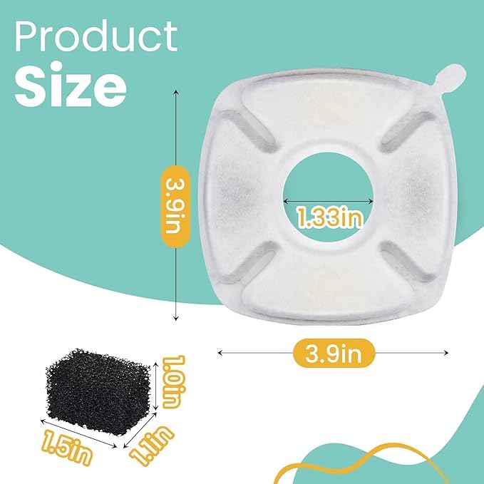 24 Pcs Cat Water Fountain Replacement Filters, Compatible with Veken 95oz/2.8L Automatic Pet Fountain - 12 Pack Water Fountain Filters & 12 Pack Pre-Filter Sponges