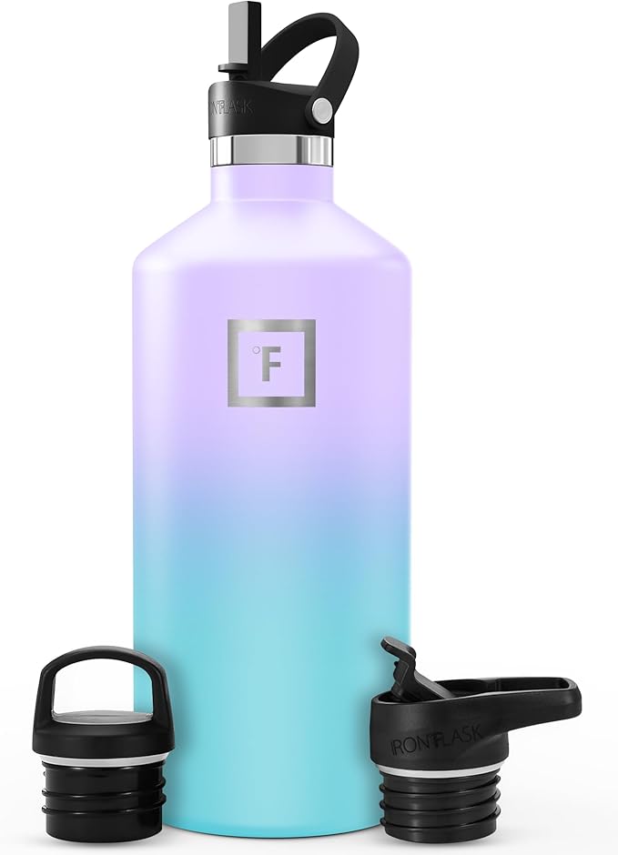 IRON °FLASK Camping & Hiking Hydration Flask with Straw, BPA-Free Insulated Stainless Steel Sports Water Bottle - 64 oz Cotton Candy