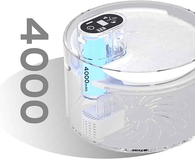 Cordless Ceramic Cat Water Fountain: 78oz/2.3L Automatic Super Silent Intelligent Sensor Cordless Pet Drinking Dispenser with 4000mAh Battery & 7 Filter Dog Water Bowl Dispenser - for Pets (Black)