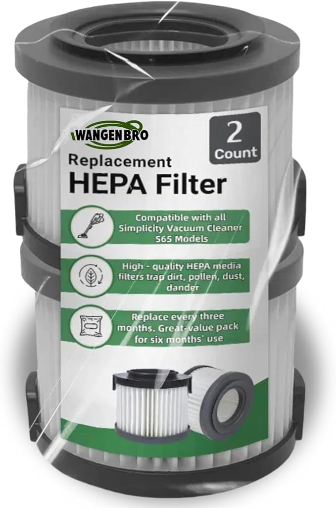 2 Count SF65 Replacement HEPA Filters - Compatible with Simplicity S65/S65S/S65D/S65P Cordless Stick & Handheld Vacuum Cleaners - AquaVibe