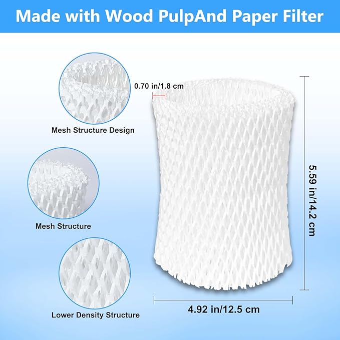4 Pack Humidifier Wicking Replacement Filter Compatible with Canopy Bedside Humidifier ONLY, Made with Wood Pulp & Paper Filter