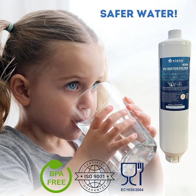 RV Water Filter & Hose Protector, Inline Water Filter Reduces Bad Taste, Odor, Chlorine & Sediment, Ideal for RVs, Campers, Travel Trailers, Boats, American Owned Company