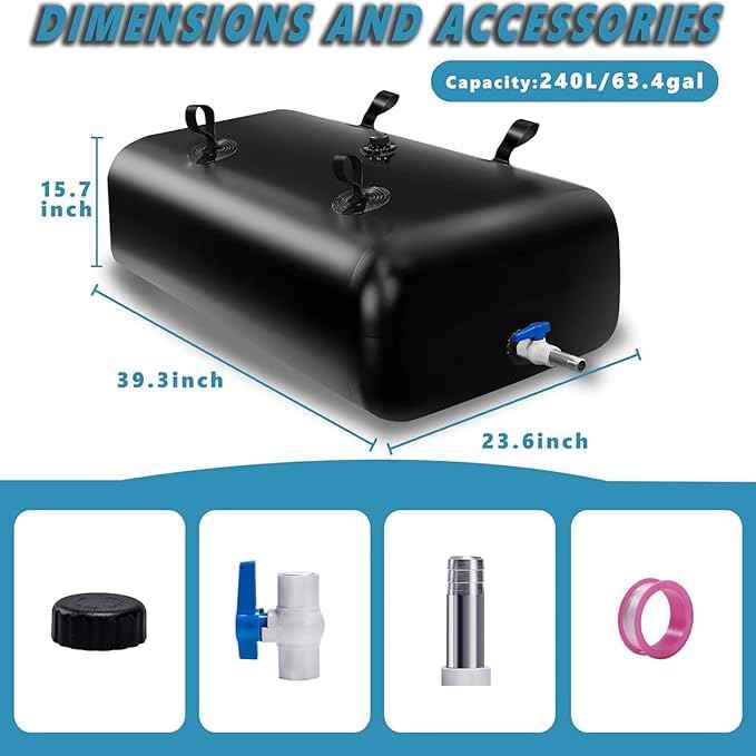 240 L/63 Gal Water Bladder Tank, Foldable Portable Water Storage Container, Emergency Water Bag for RV, Truck Bed, Fire Prevention, Drought Resistance, Black