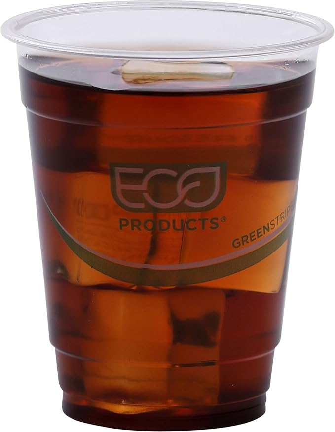 ECO PRODUCTS GreenStripe Clear Compostable 7oz PLA Plastic Cups, Case of 2000, Disposable Renewable Plant-Based Cold Cups, For Cold Drinks & Snacks, BPI Certified, ASTM Compliant.